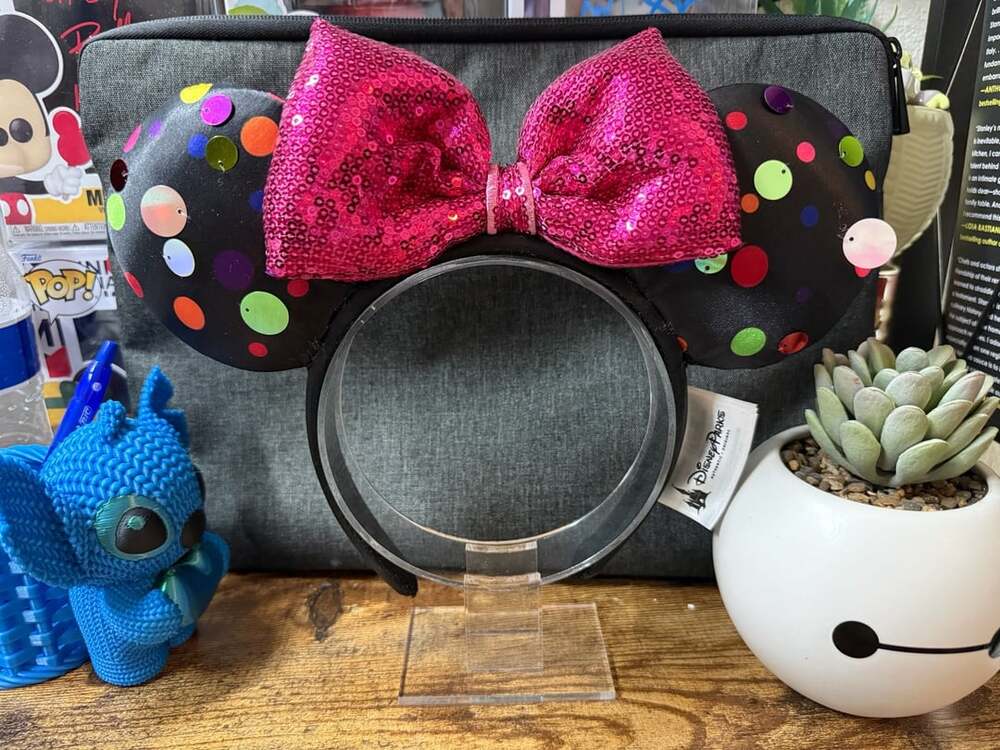 EUC Disney Parks Black Colorful Polka Dots Pink Sequin Bow Ears